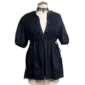 Elle Whimsigoth Vampire Ruffle Tie Gothic Pirate Puffed Sleeve Blouse XL